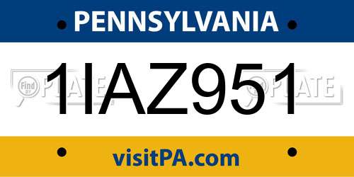 1IAZ951 Pennsylvania License Plate