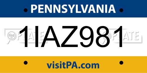 1IAZ981 Pennsylvania License Plate