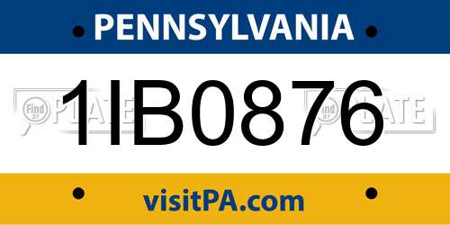 1IB0876 Pennsylvania License Plate