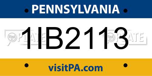 1IB2113 Pennsylvania License Plate