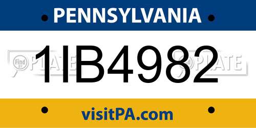 1IB4982 Pennsylvania License Plate