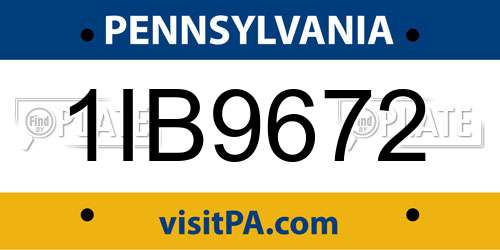1IB9672 Pennsylvania License Plate