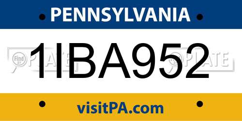 1IBA952 Pennsylvania License Plate
