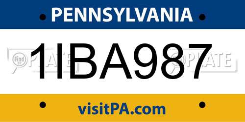1IBA987 Pennsylvania License Plate