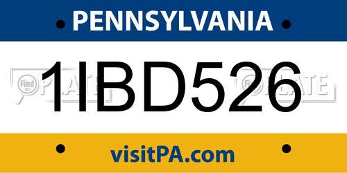 1IBD526 Pennsylvania License Plate