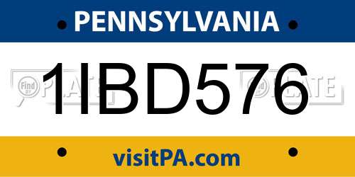 1IBD576 Pennsylvania License Plate