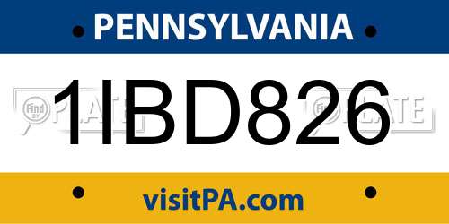 1IBD826 Pennsylvania License Plate