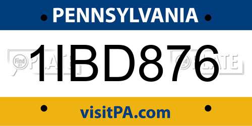 1IBD876 Pennsylvania License Plate