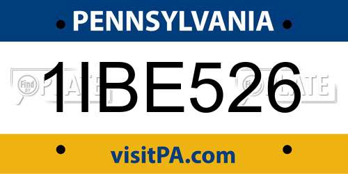 1IBE526 Pennsylvania License Plate
