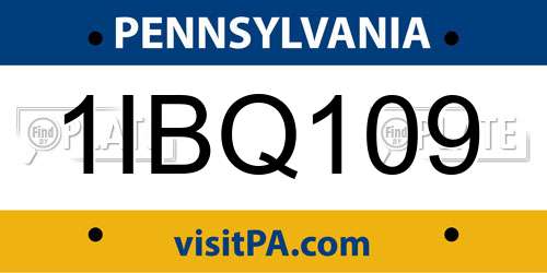 1IBQ109 Pennsylvania License Plate