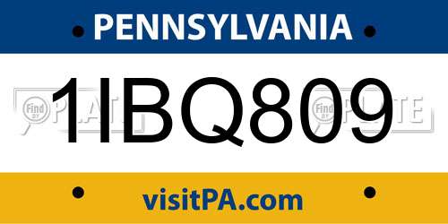 1IBQ809 Pennsylvania License Plate