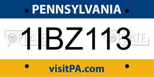 1IBZ113 Pennsylvania License Plate