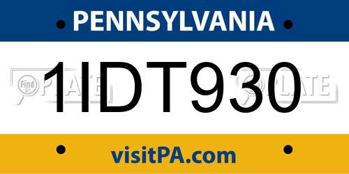 1IDT930 Pennsylvania License Plate