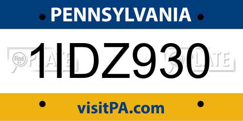 1IDZ930 Pennsylvania License Plate