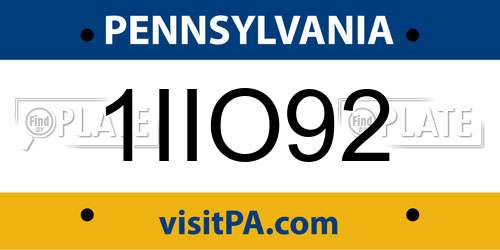 1IIO92 Pennsylvania License Plate