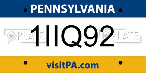 1IIQ92 Pennsylvania License Plate