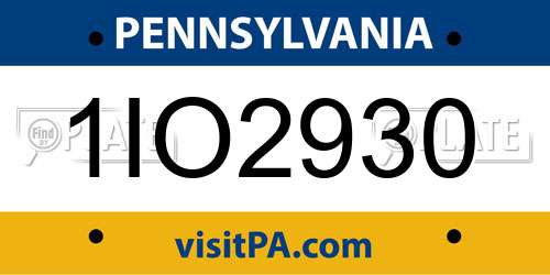 1IO2930 Pennsylvania License Plate