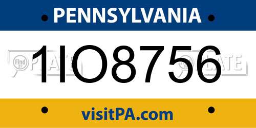 1IO8756 Pennsylvania License Plate