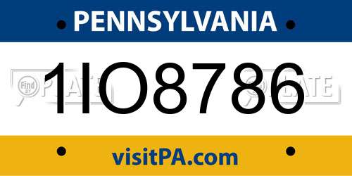 1IO8786 Pennsylvania License Plate