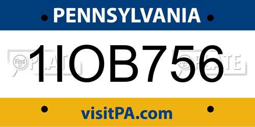 1IOB756 Pennsylvania License Plate