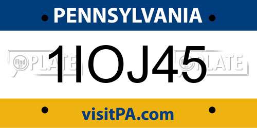1IOJ45 Pennsylvania License Plate