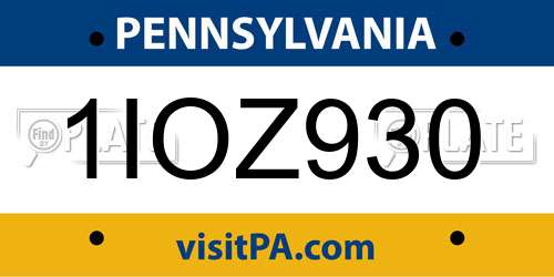 1IOZ930 Pennsylvania License Plate