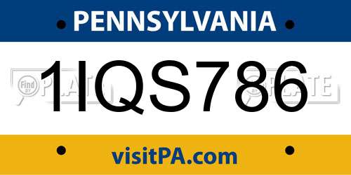 1IQS786 Pennsylvania License Plate