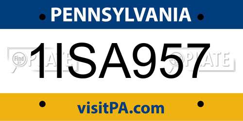 1ISA957 Pennsylvania License Plate