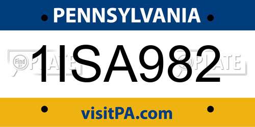 1ISA982 Pennsylvania License Plate