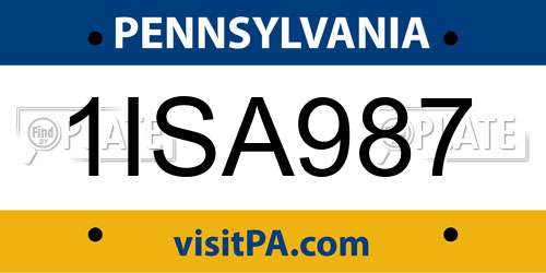 1ISA987 Pennsylvania License Plate