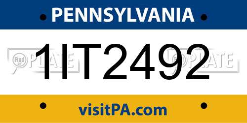 1IT2492 Pennsylvania License Plate