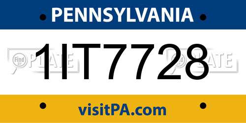 1IT7728 Pennsylvania License Plate