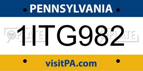 1ITG982 Pennsylvania License Plate