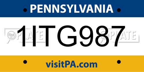 1ITG987 Pennsylvania License Plate