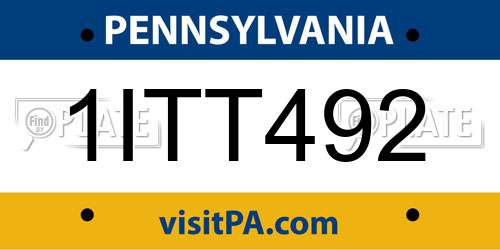 1ITT492 Pennsylvania License Plate