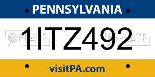 1ITZ492 Pennsylvania License Plate