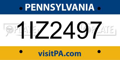 1IZ2497 Pennsylvania License Plate