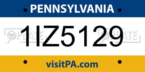 1IZ5129 Pennsylvania License Plate