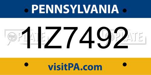 1IZ7492 Pennsylvania License Plate