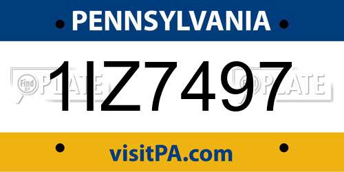1IZ7497 Pennsylvania License Plate