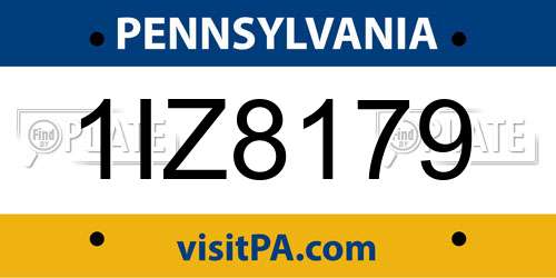 1IZ8179 Pennsylvania License Plate