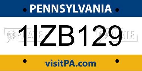 1IZB129 Pennsylvania License Plate