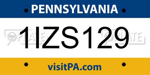 1IZS129 Pennsylvania License Plate