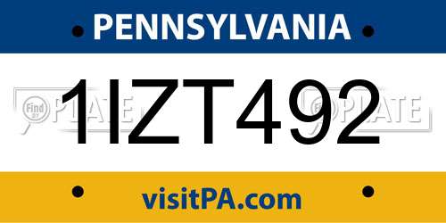 1IZT492 Pennsylvania License Plate