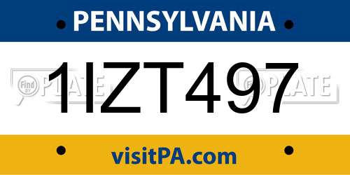 1IZT497 Pennsylvania License Plate