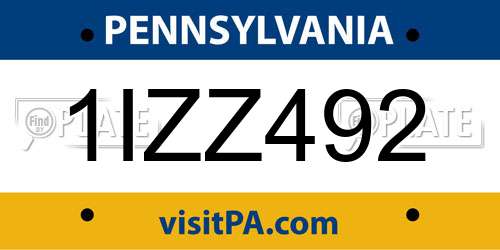 1IZZ492 Pennsylvania License Plate