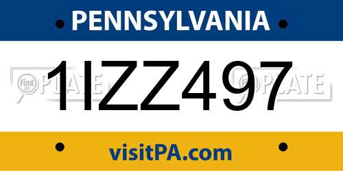 1IZZ497 Pennsylvania License Plate