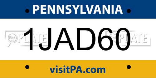1JAD60 Pennsylvania License Plate