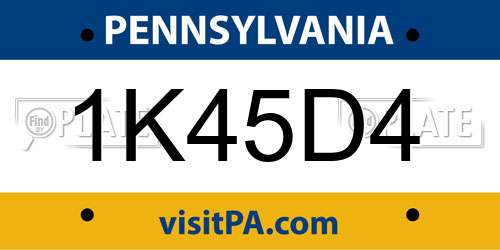 1K45D4 Pennsylvania License Plate