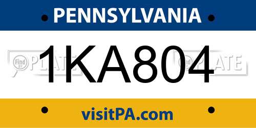 1KA804 Pennsylvania License Plate
